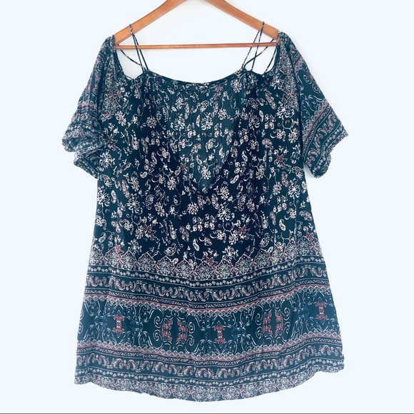 UO Ecote Boho Off-the-Shoulder T-Shirt Floral Med - Picture 5 of 11